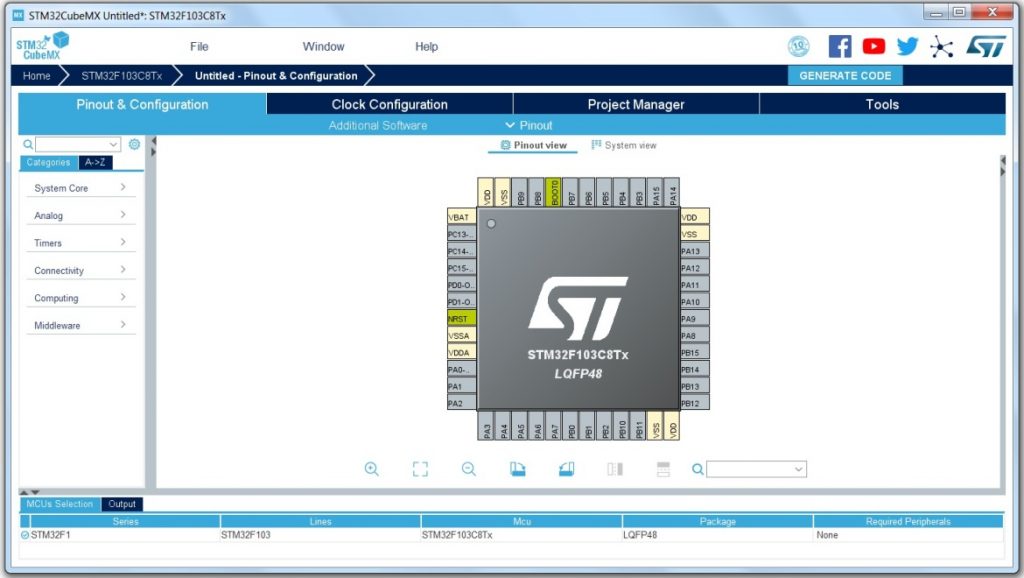 STM32CubeMX Pinout