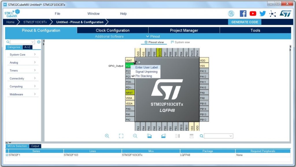 STM32CubeMX Pin Label