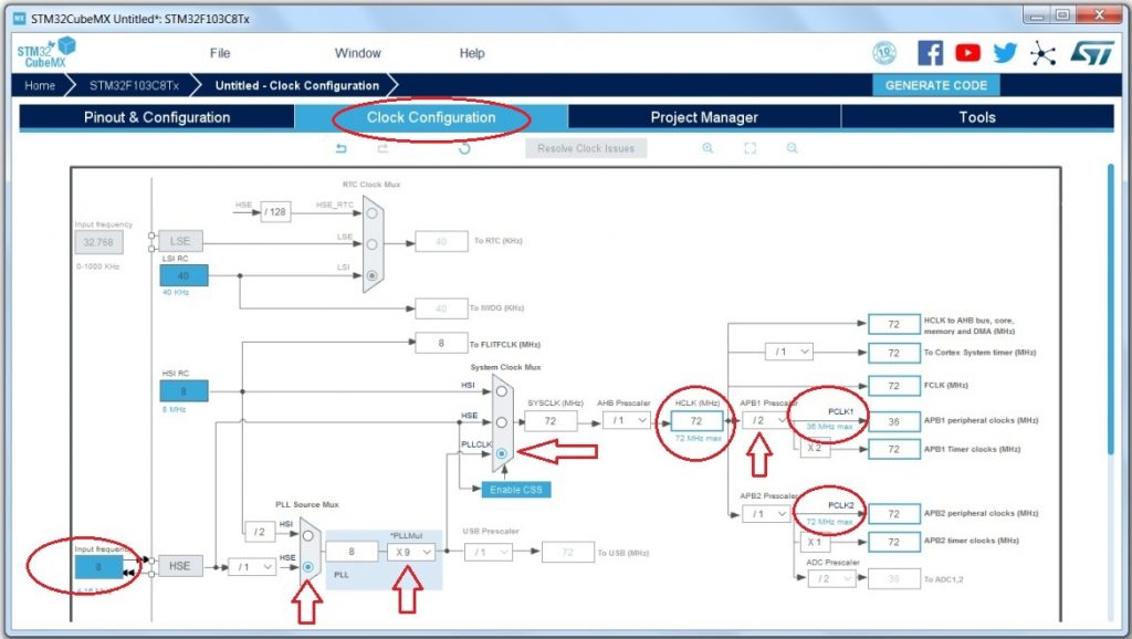 STM32CubeMX Clock Frequency