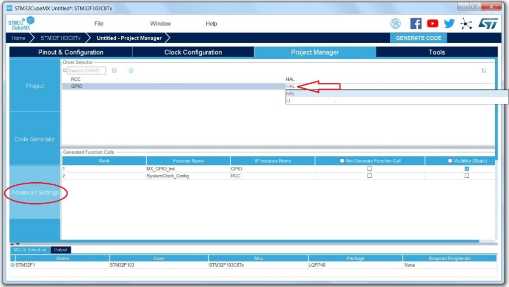 STM32CubeMX Advance Settings